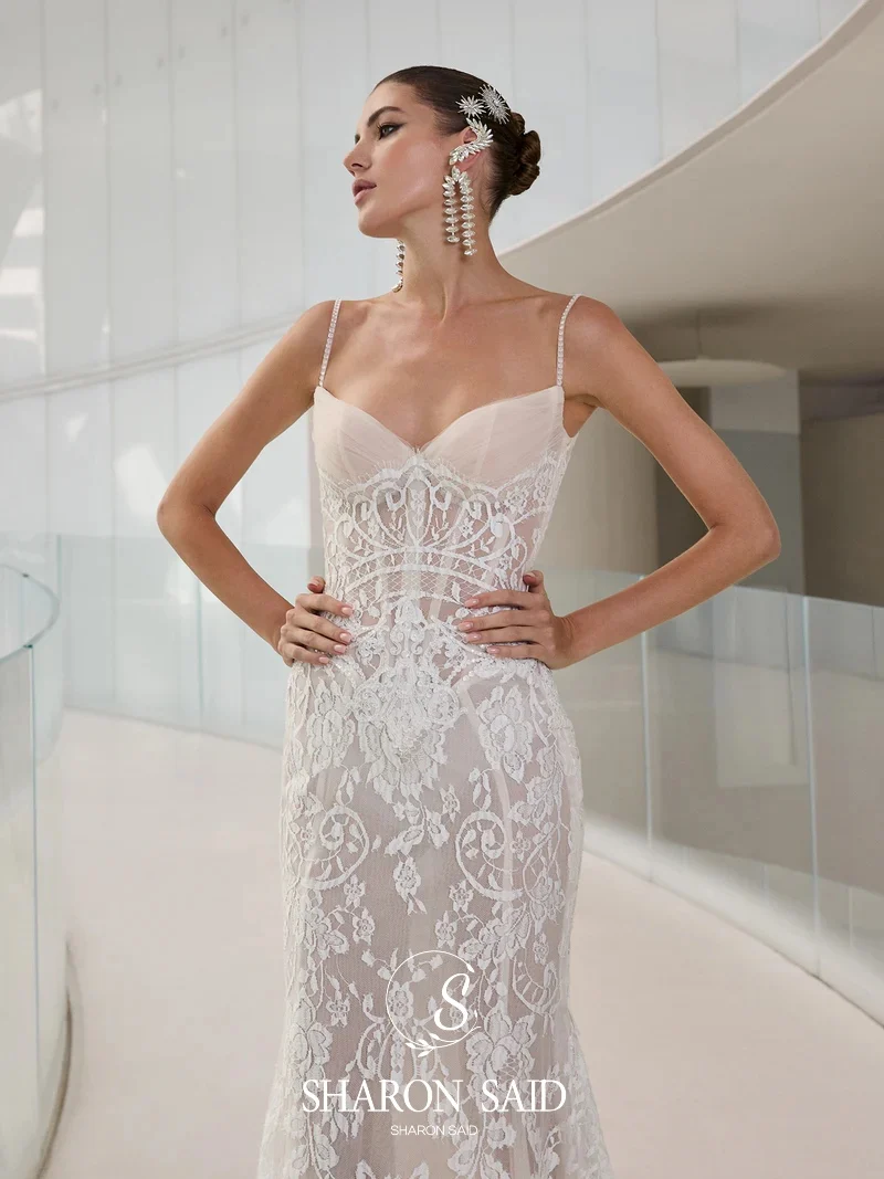 Sharon Said Bohemian Sexy Zeemeermin Off White Trouwjurken 2025, Sweetheart Tule Met Overrok Bruidsjurken SW346 Aangepaste