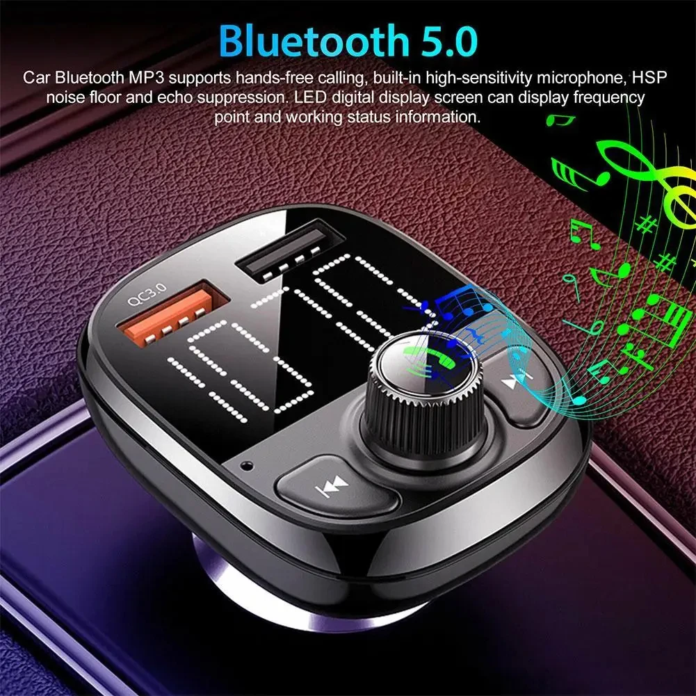 

VVKYKO Bluetooth FM Transmitter Car Adapter with Dual USB Charging MP3 Player Support TF Card & USB Disk Hands Free Calling