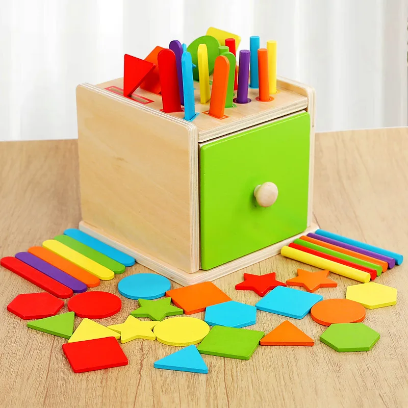 Montessori Toys for Toddler Color Sorting Wooden Drawer Box Toy Shape Matching Early Educational Toy Fine Motor Sensory Toys