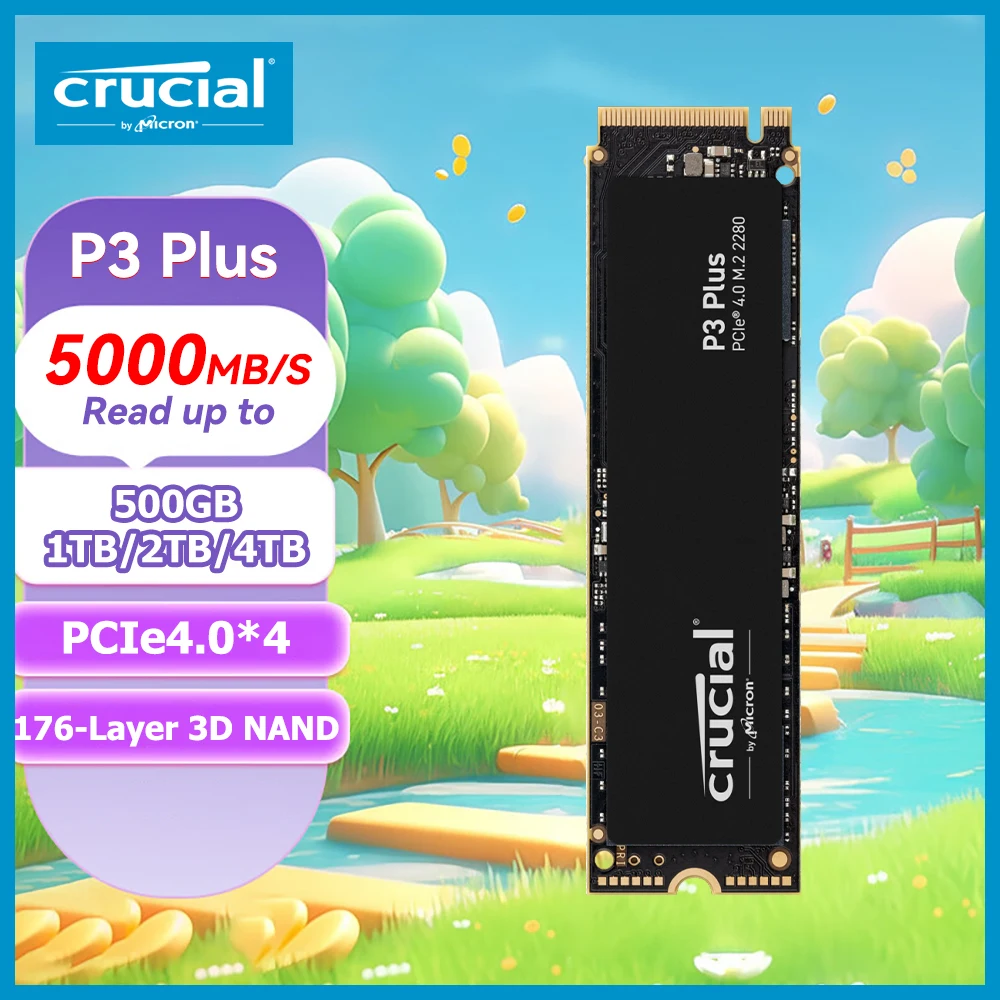 Crucial P3 Plus PCIe 4.0 NVMe M.2 2280 SSD 500GB 1T 2TB P3 PCIe 3.0 4TB Gaming solid state drive For Laptop Desktop