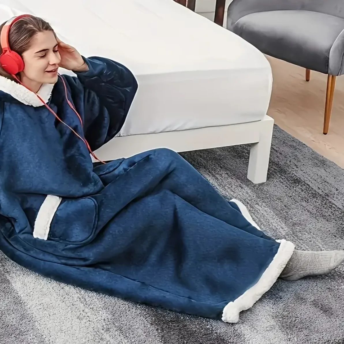 1pc Wearable Blanket For Women And Men, Super Warm And Cozy Giant Blanket Hoodie, Thick Fleece Blanket, Gift For Boy Girl Adult