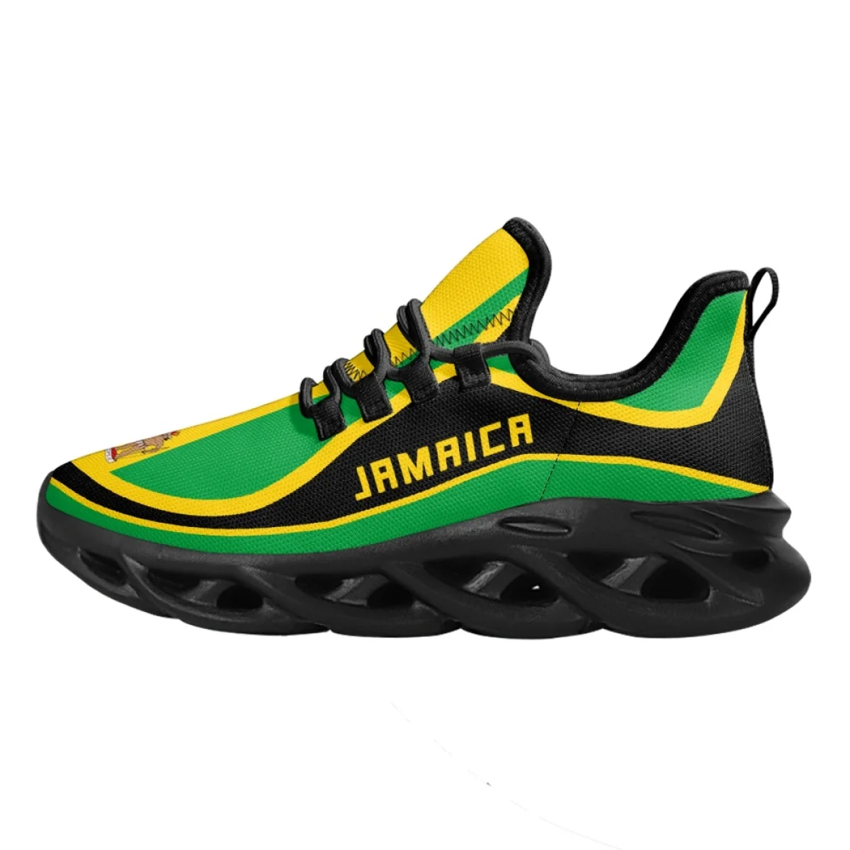 Sapatos leves de malha de renda para homens e mulheres, padrão de bandeira jamaicana, sapatos de orgulho patriótico, tênis de plataforma