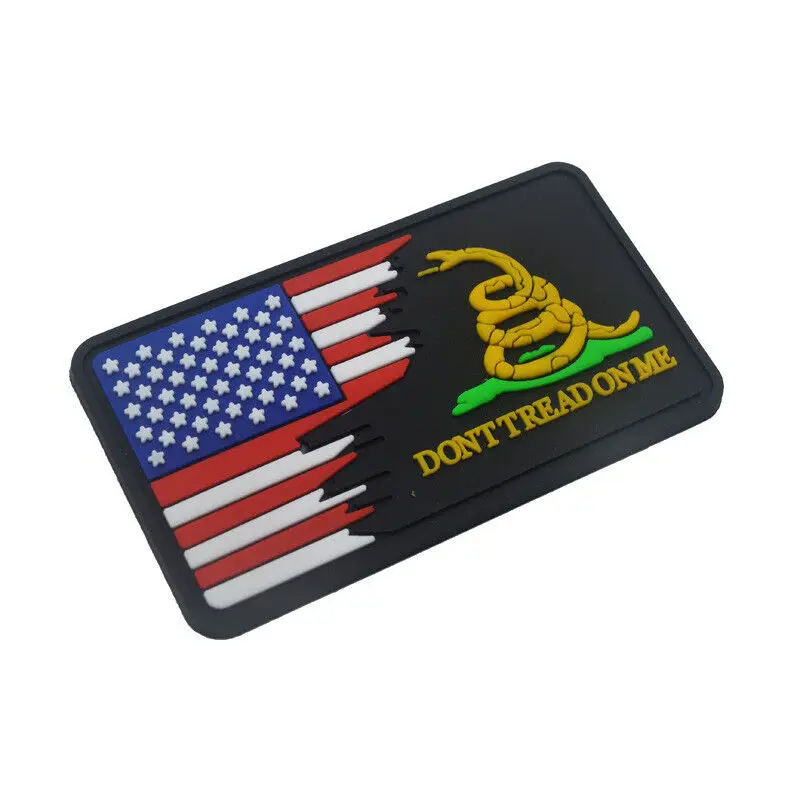 Low MOQ Custom PVC Patches Logo Personalized Design 3D PVC DON'T TREAD ON ME United States Flag Patch Tactical Hook Fastener