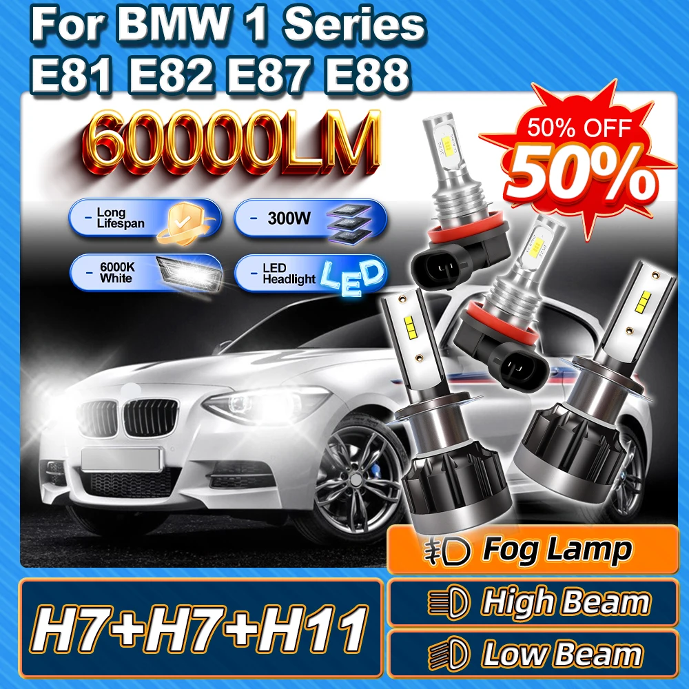 

For BMW 1 Series E81 E82 E87 E88 2004 2005 2006 2007 2008 2009 2010 2011 2012 H7 High Low Beam 300W Headlight H11 Fog Light Mini
