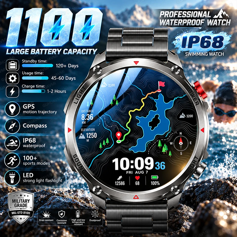 New Durable 1100mAh Battery T-rex4 Men Smart Watch 1.7