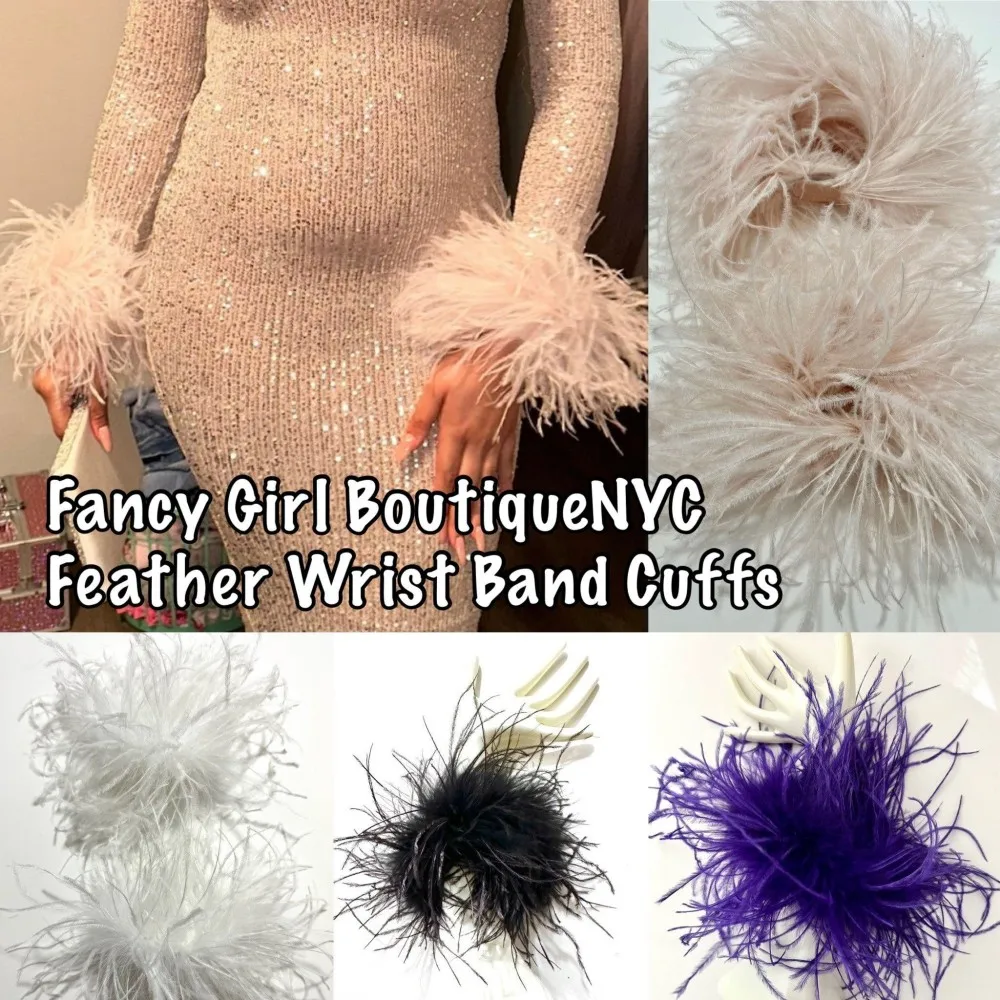 1PCS Colorful Ostrich Feathers Cuffs Fluff Wristband Clothes Anklet Sleeves Hair Trim Party Stage Wedding Bracelet Plumas Decor