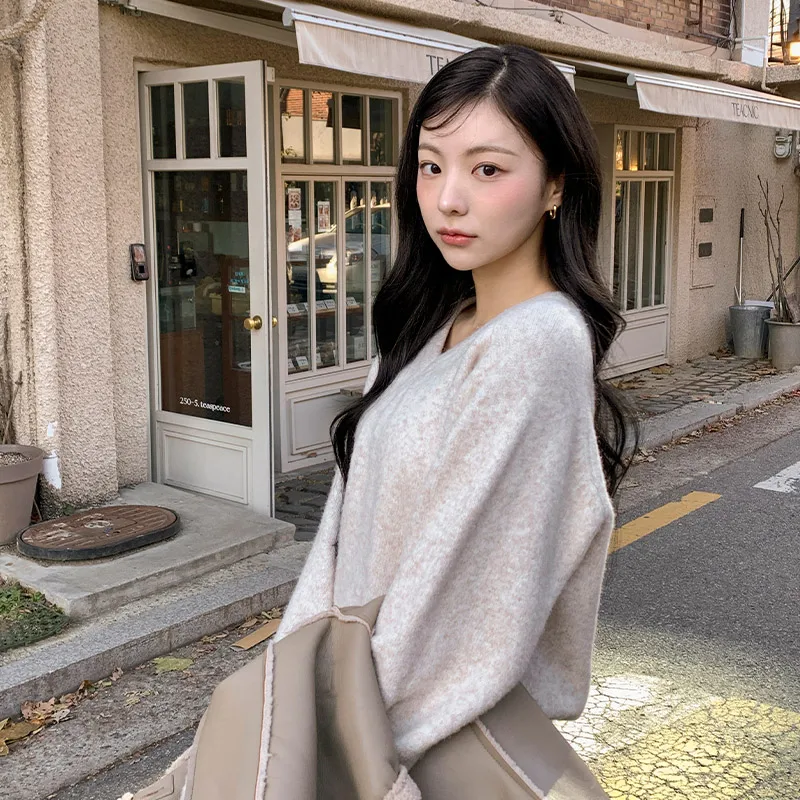 [attrangs] [Wool Included] (High-quality wool / 2 types of neck / cozy♥) Hebening 2 type lambswool loose fit knitwear nt4802