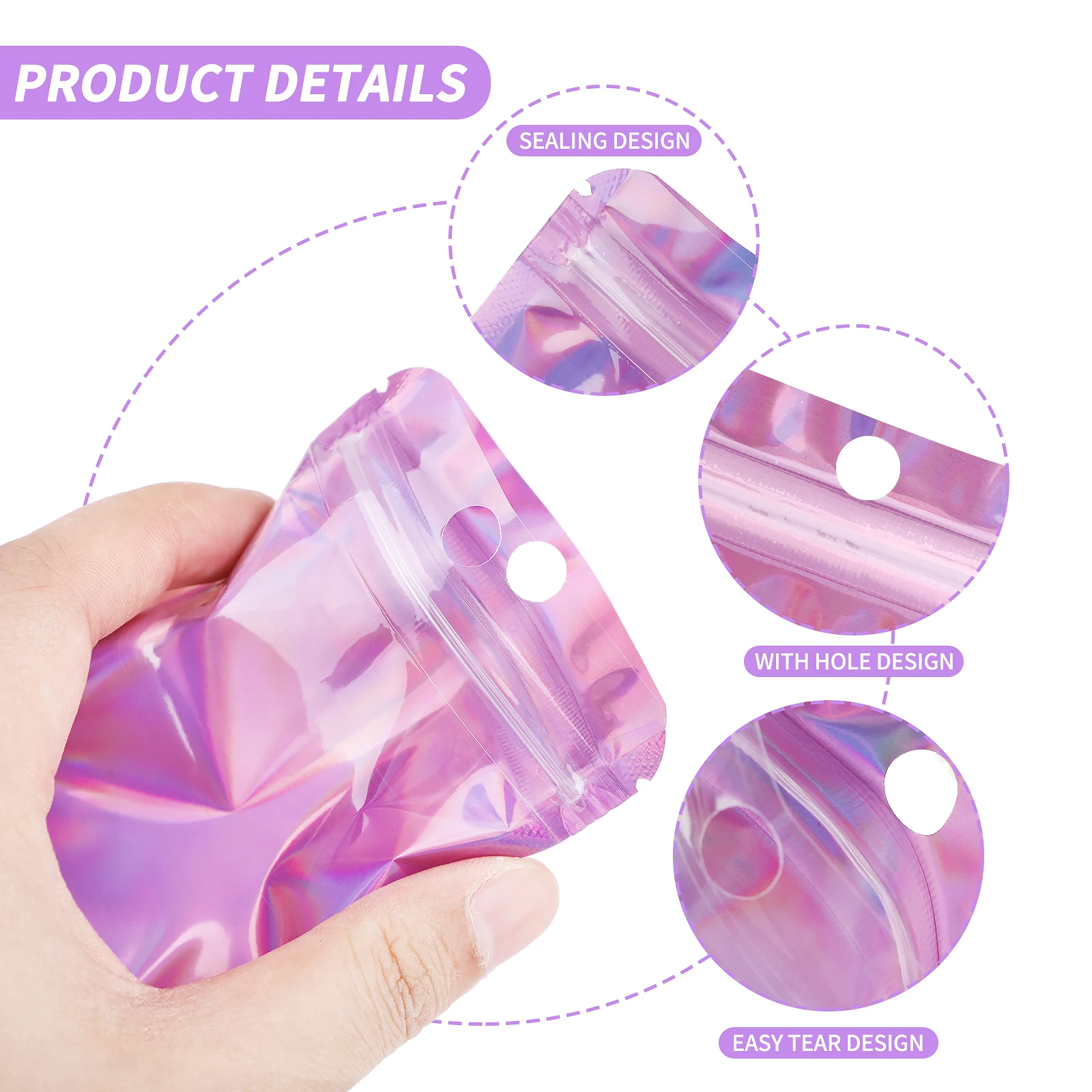 Laser blue Pink Ziplock bag 1 pack 100pcs Mylar foil ziplock bags Resealable packaging bag deodorant food storage bag