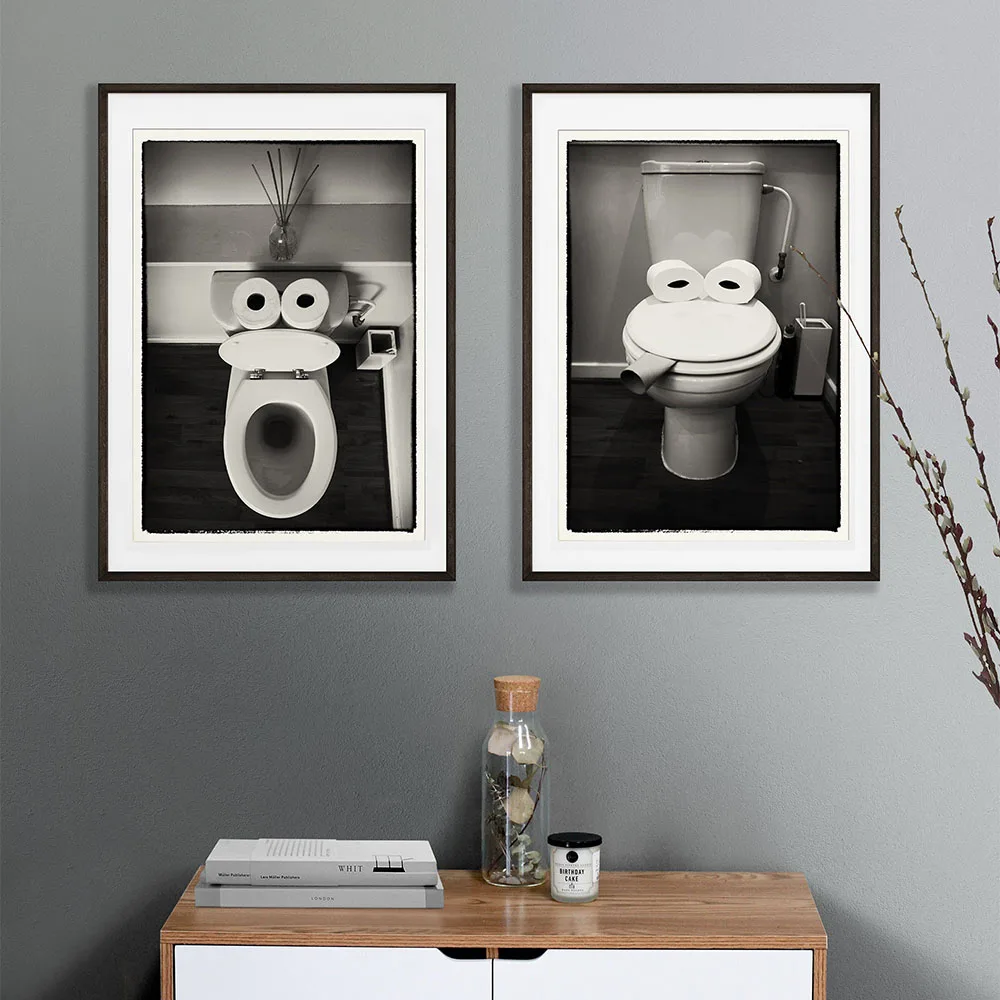 Funny Bathroom Prints Toilet Humour Paper Picture Bathroom Home Decor Black White Retro Toilet Photo Wall Art Canvas Painting