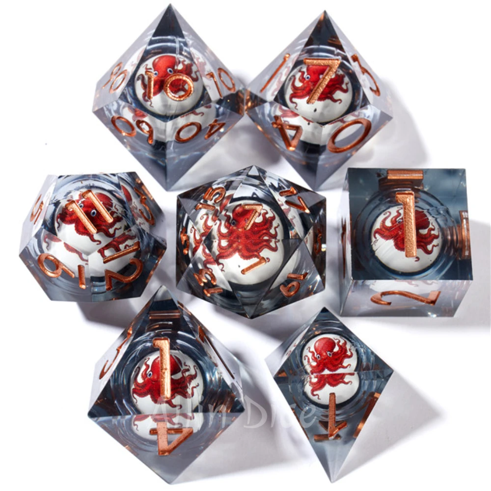 

Набор кубиков из смолы в виде осьминога, набор кубиков для ролевых игр DND, подвижные многогранные игральные кости для Dungeons & Dragon COC, ролевые игральные кости с животными