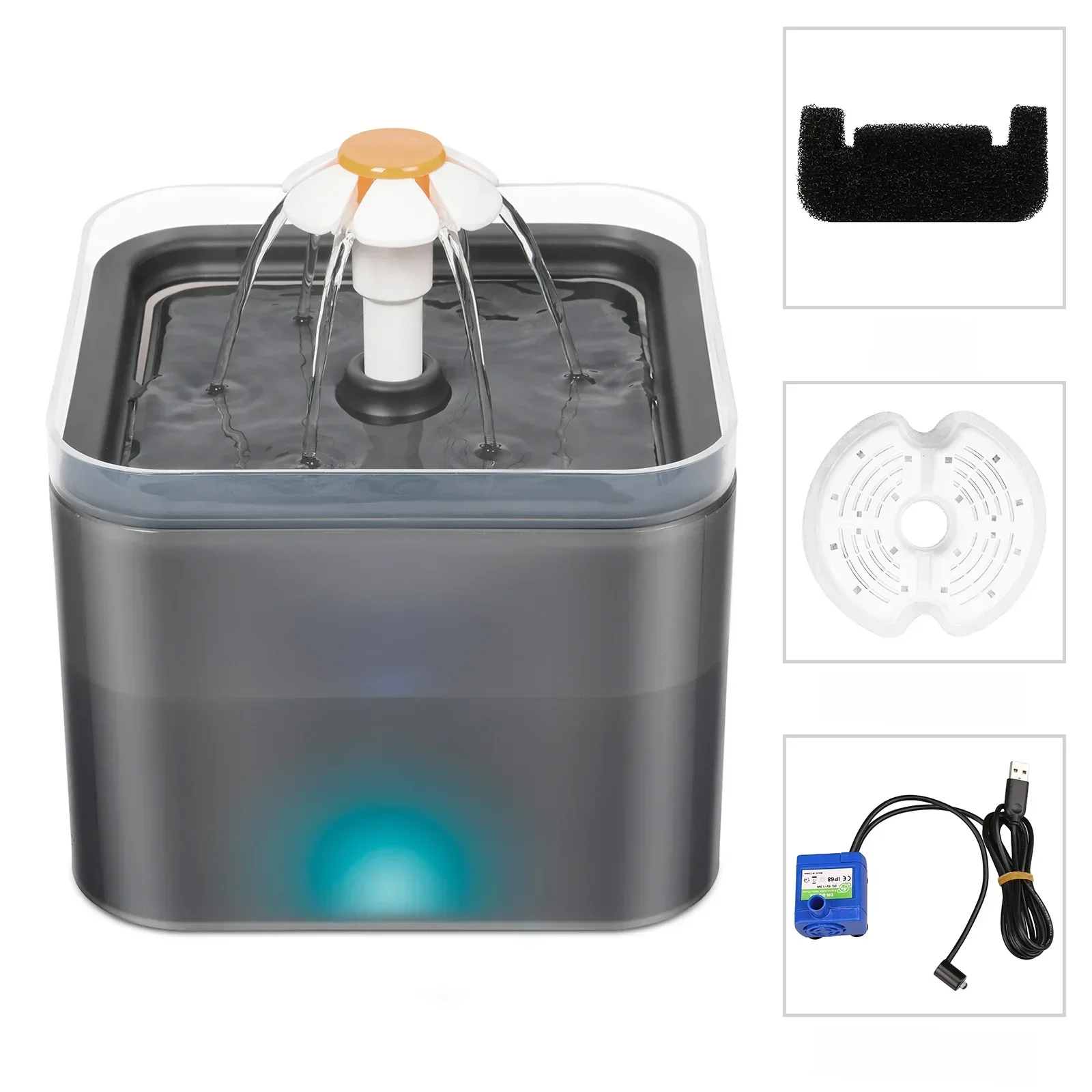 Fontaine d'eau pour chat 67oz/2L, pour animaux de compagnie, petits chiens, Ultra silencieuse, avec éclairage LED, distributeur d'eau automatique