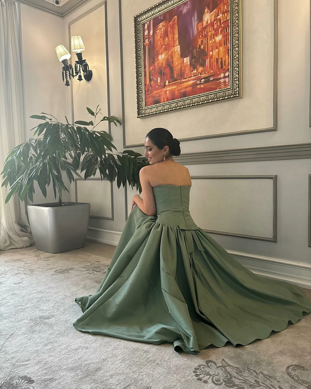Msikoods elegante verde sem alças vestido de baile gala feminino saia plissada vestido de cocktail para festas noturnas e ocasiões especiais