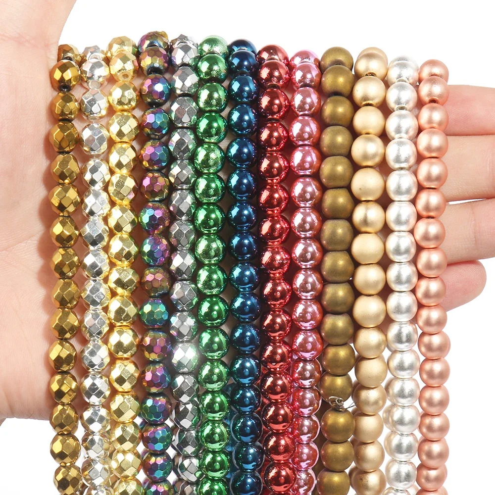 Silber Gold Farbe Hämatit Stein Natürliche Lose Runde Perlen Für DIY Schmuck Machen Armband Ohrring Zubehör 15''inche 2-10mm