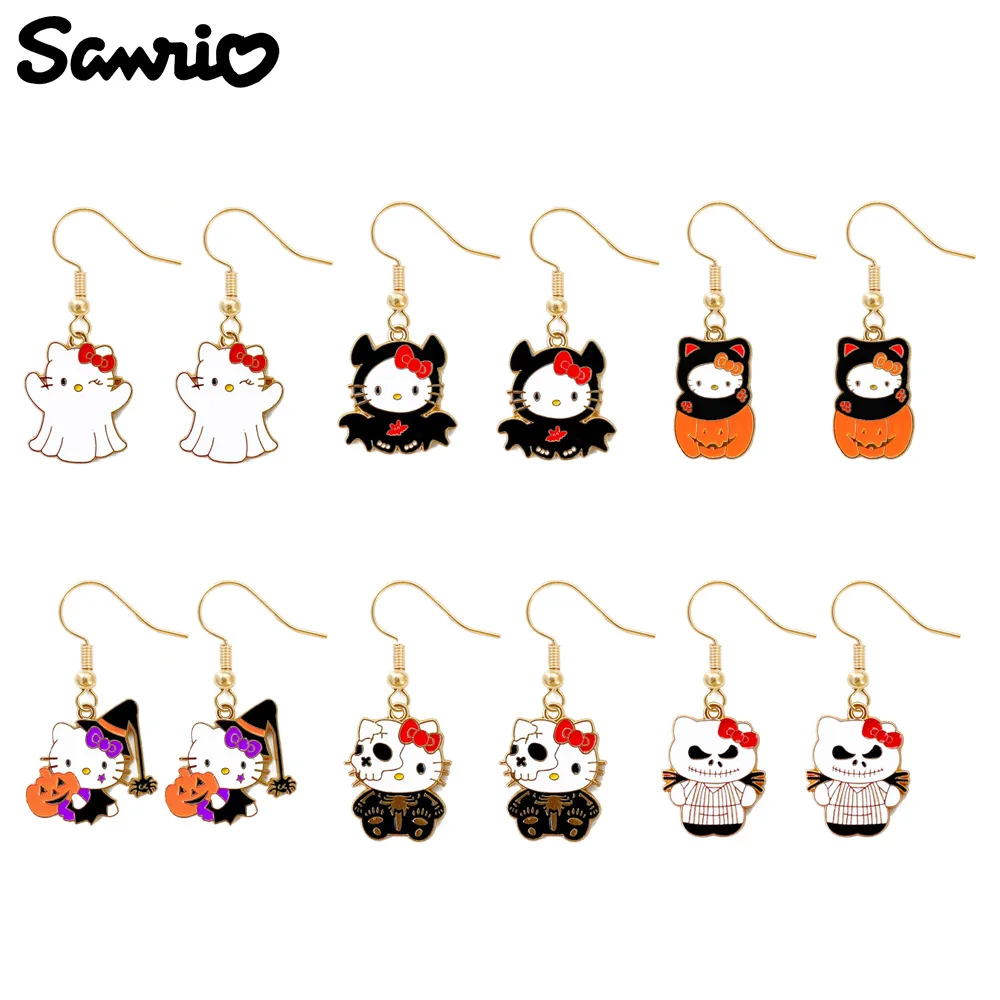 

Anime Sanrio Hello Kitty Earrings Halloween Kitty Cat Metal Badge Pendant Earrings Halloween Jewelry Accessories Gifts