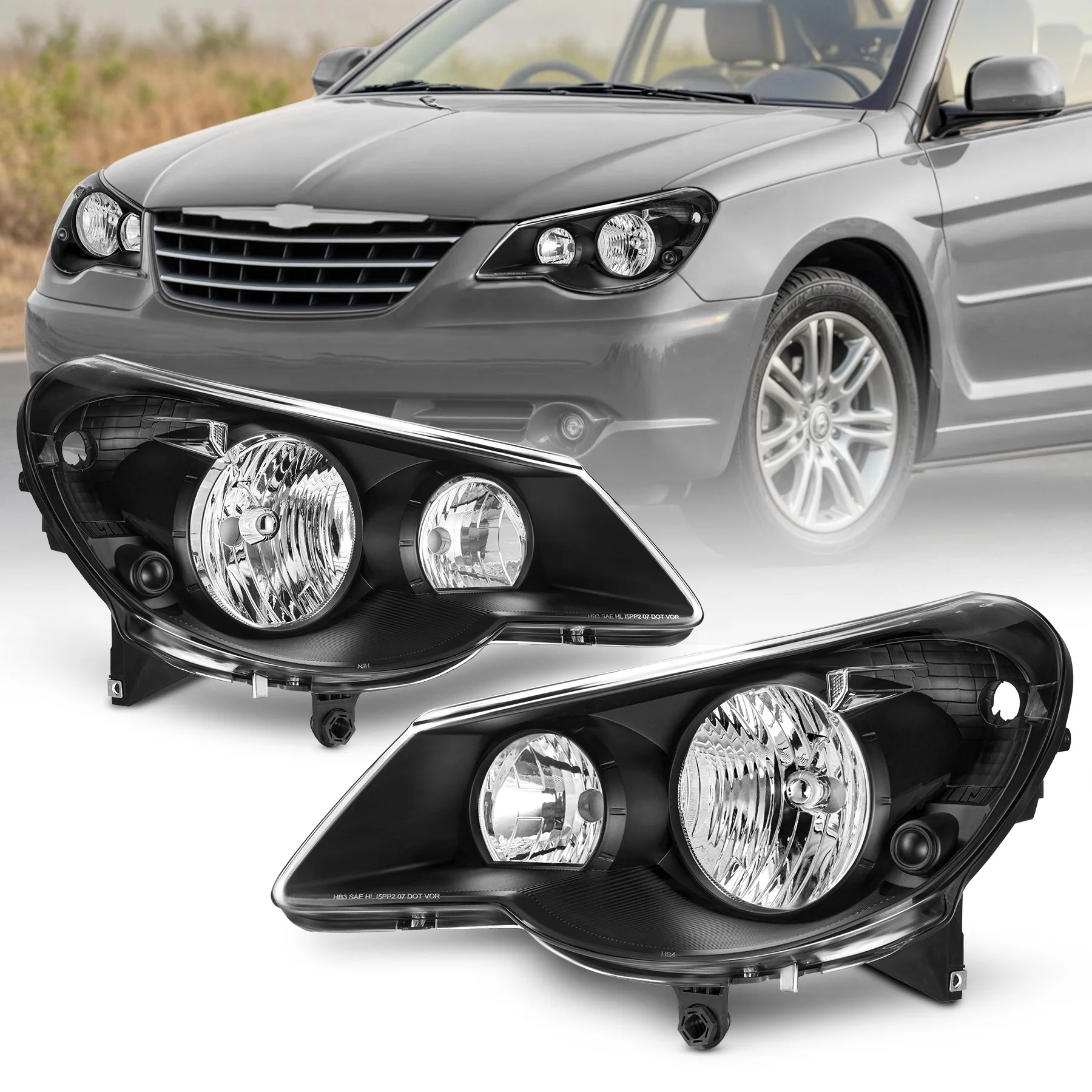 

VRC для черного цвета 2007-2010 Chrysler Sebring, сменные фары, фары 07-10, левый + правый