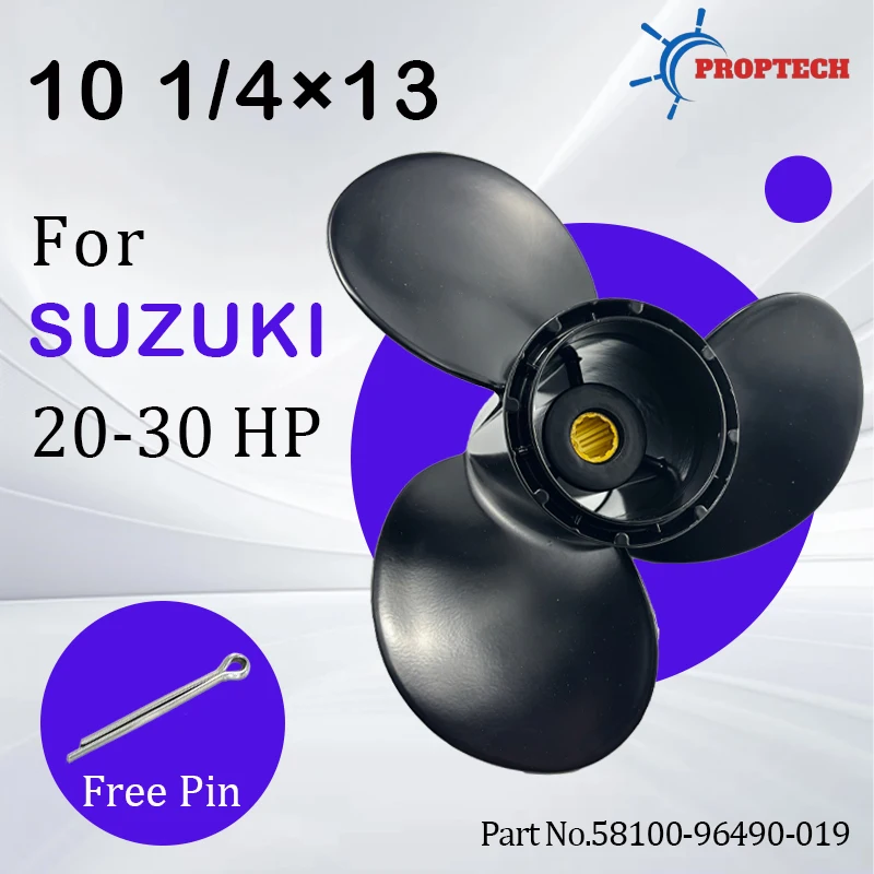 

Подвесной пропеллер для Suzuki 20-30 л.с. 10 1/4*13, винт из алюминиевого сплава, корабль 58100-96490-019, 3-лопастная деталь морского двигателя