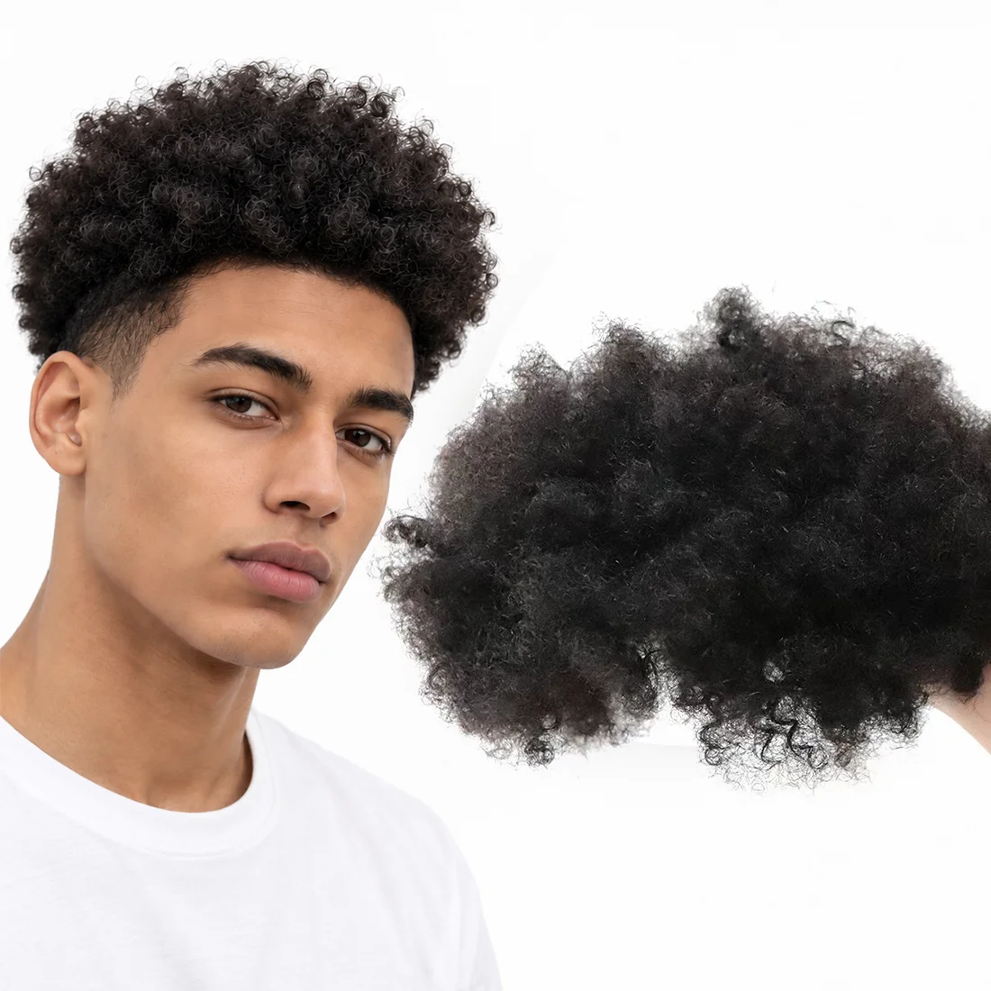Men’s Afro Human Hair Wig 8x10 Net Base Fluffy Kinky Curly Hairpiece Natural Look for Everyday Wear and Party Styling