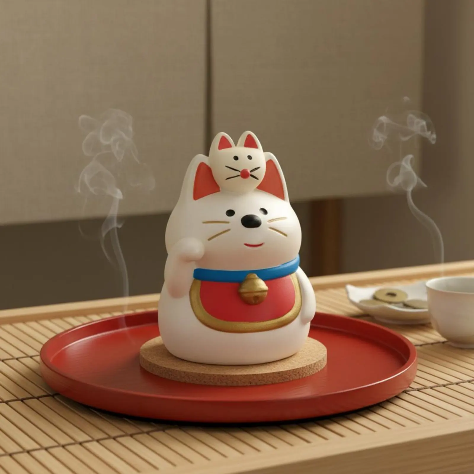 ZAKKA Japanese Maneki Neko Lucky Cat Resin Mini Figurine Hand‑Painted Desktop Ornament for Home Office Decor Housewarming Gifts
