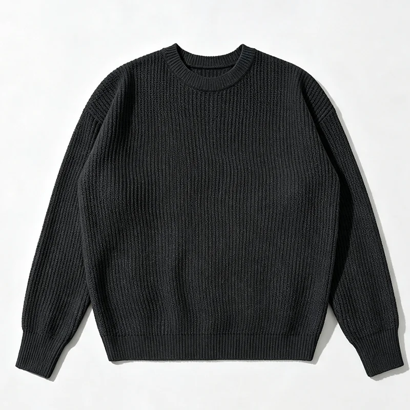 Neuer Herren-Strickpullover in Unifarben für Frühling und Herbst, Lässiger Modischer Pullover mit Gerippter Textur, Langen Ärmeln und Rundhalsausschnitt – Detail 13