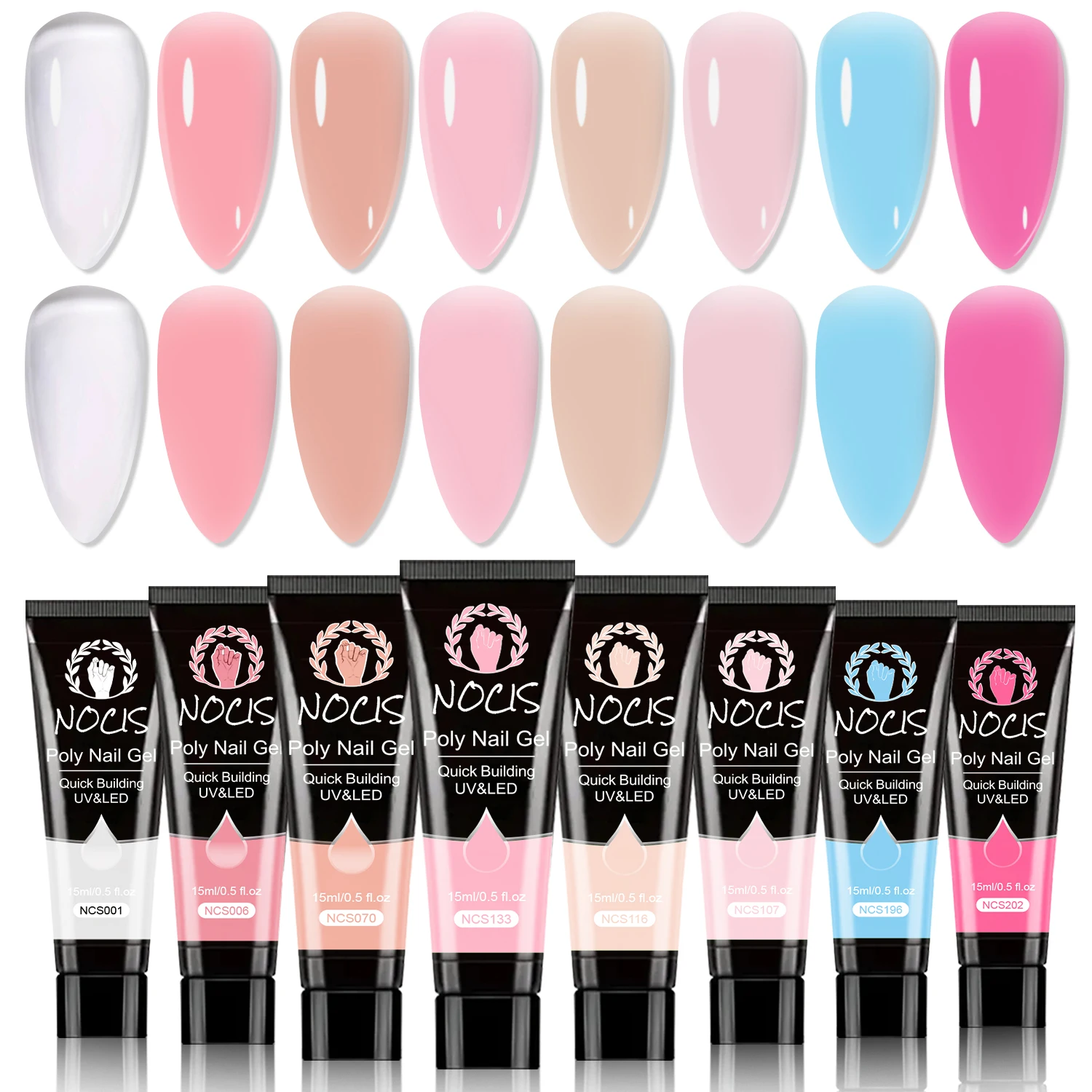 Kit de Uñas de Poly Gel NOCIS para Principiantes: 8 Colores de Poly Gel para Uñas de Secado Rápido, Nutre las Uñas, Duración de 28 Días, Ideal para Regalos y Uso Diario