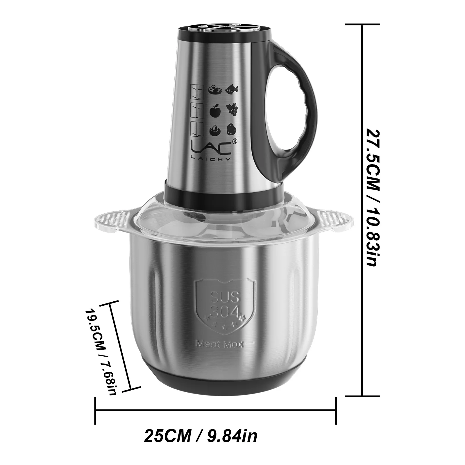Picadora de carne eléctrica de doble recipiente de 300W con potente motor, 2 juegos de cuchillas de doble capa y 3 configuraciones de velocidad, procesador de alimentos