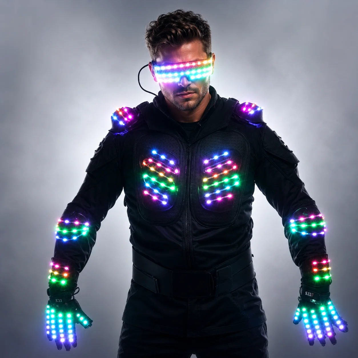 RGB Colorful Light Armor Outfits Glowing Clothe Show Dress Bar DJ MC Performance Robot Men Suit Led Costumes Ballroom Wears