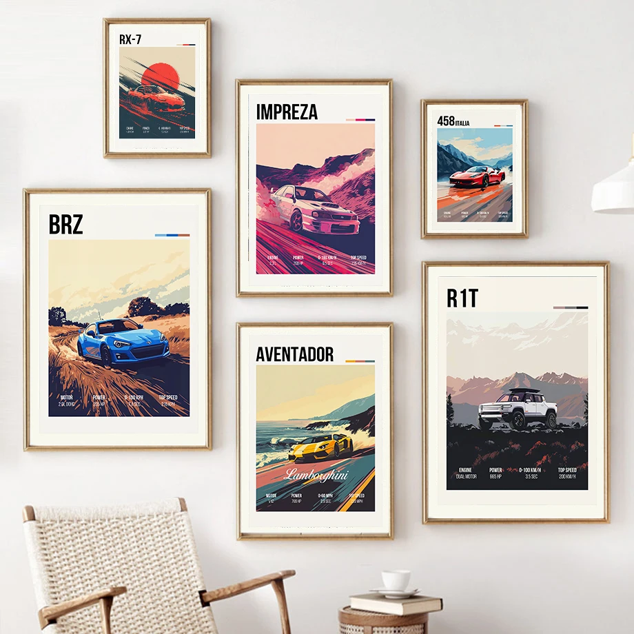 Fashion Automotive Print Vintage Sports Car Poster Garage Wall Art Canvas Painting Nordic Poster Home Living Room Decor