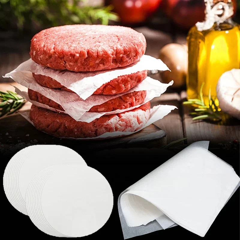 Papier de cuisson rond et carré, 100 pièces, papier buvard d'huile pour Hamburger, four de barbecue, outil de gâteau en papier antiadhésif, accessoire de cuisine