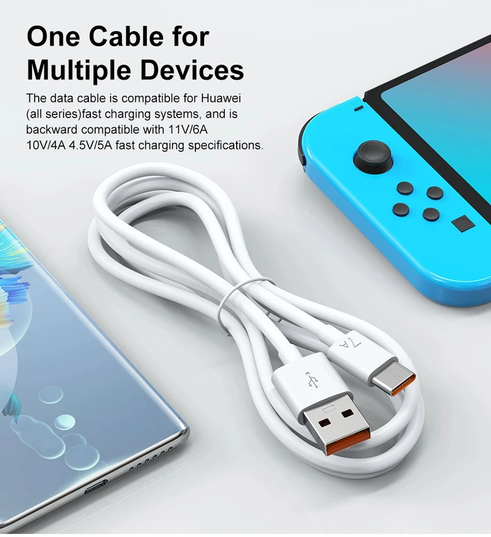 USB Type C Cable 100W 7A Fast Charging Wire For Huawei P40 P30 Xiaomi 14 Redmi Poco Mobile Phone USB C Charger Data Cable Cord image 6