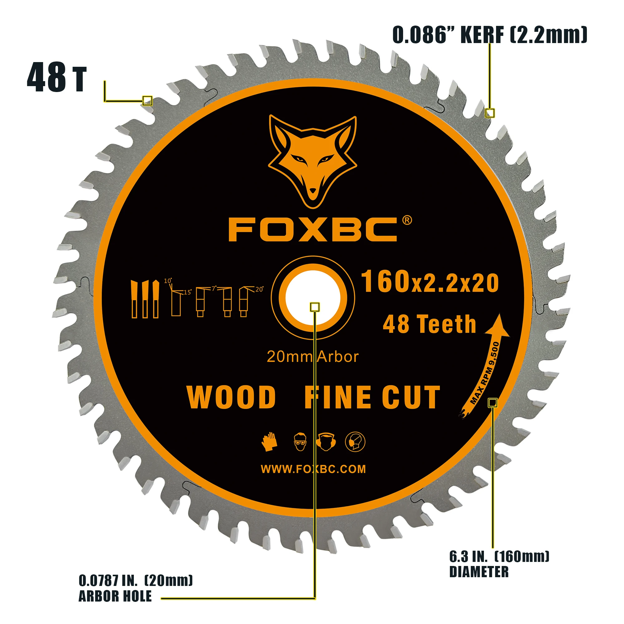 Гусеничная пила FOXBC 495377, 160x2,2x20 мм 48 т, тонкая резка по дереву для Festool TS 55, TSC 55, ATF 55, AP 55, DeWalt DWS520K, 1 шт.