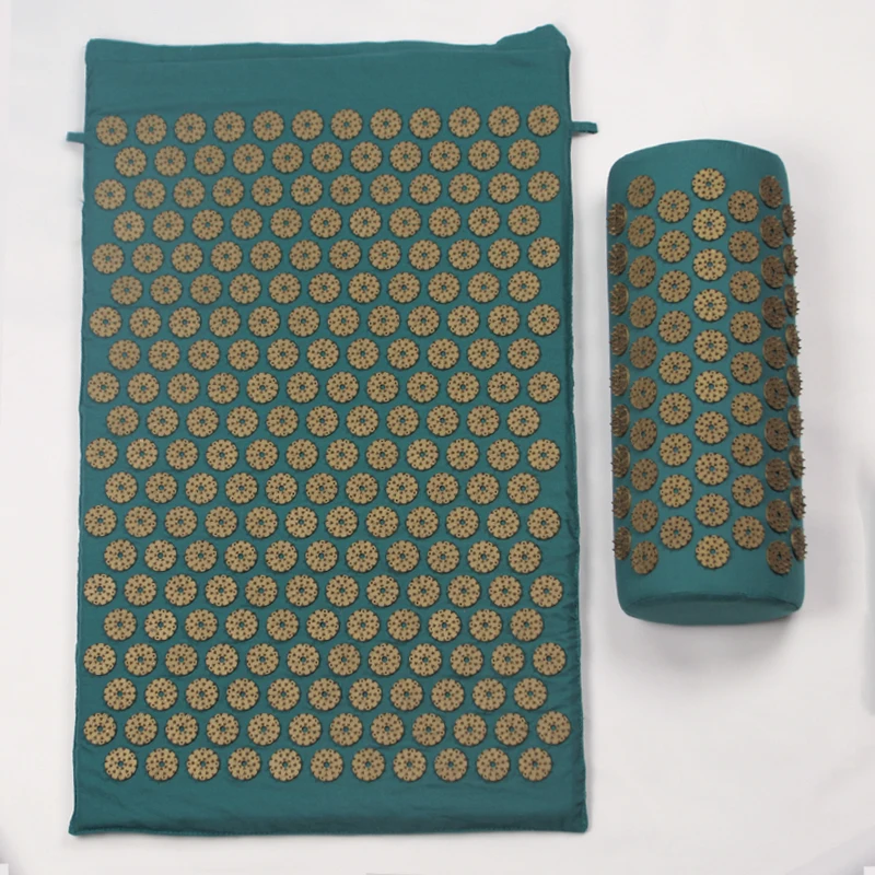 68*42*2cm  Green Gold  Acupressure Massage Mat & Pillow Set Free Storage Bag