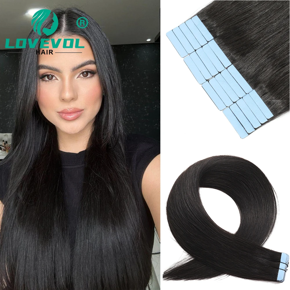 Lovevol-Cinta recta de seda Remy, extensiones de cabello humano de 12 \