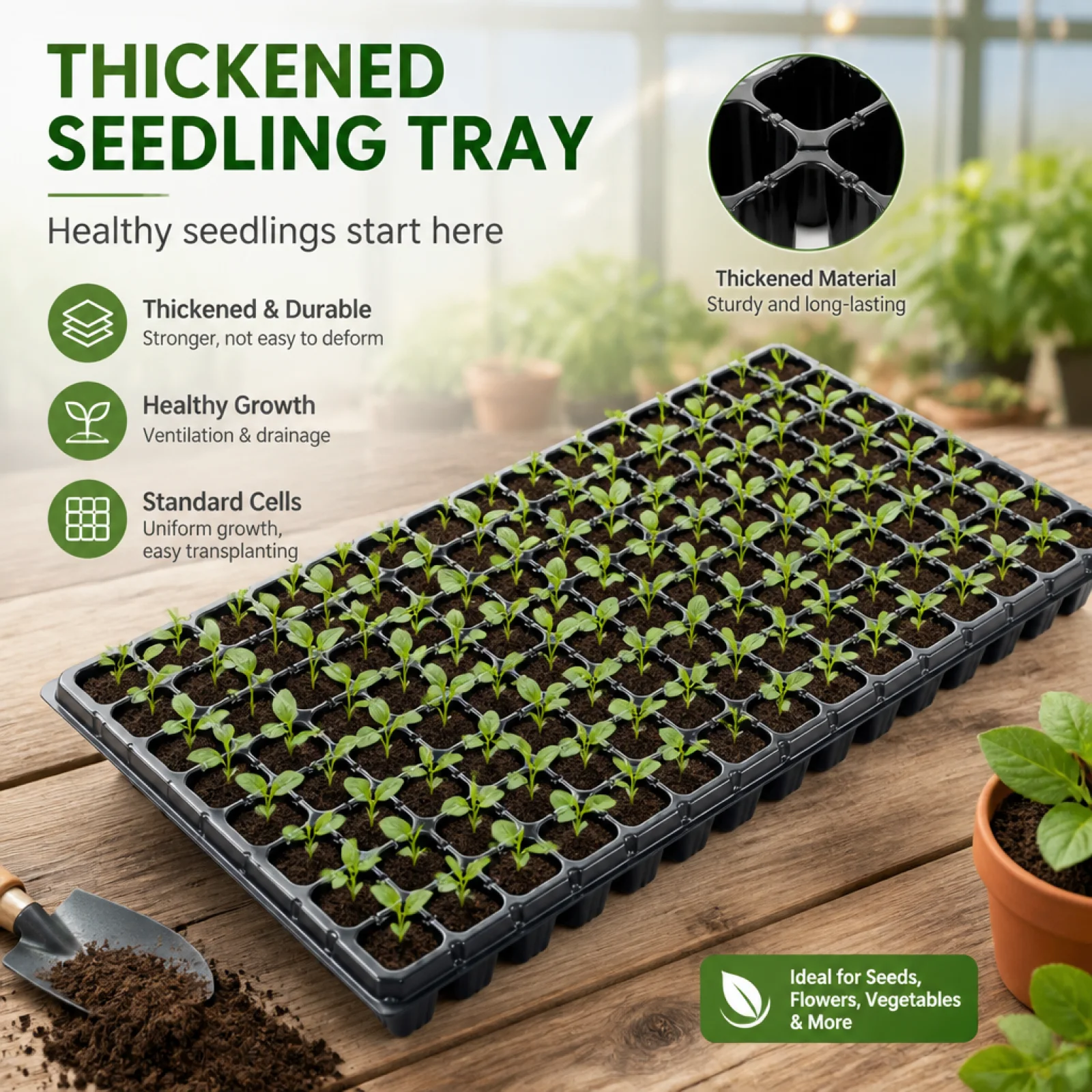 Nursery Tray Thickened Starter Tray Drainage Holes Indoor Growing Trays for Farmers, Gardeners, Farm, Greenhouse 80/100G