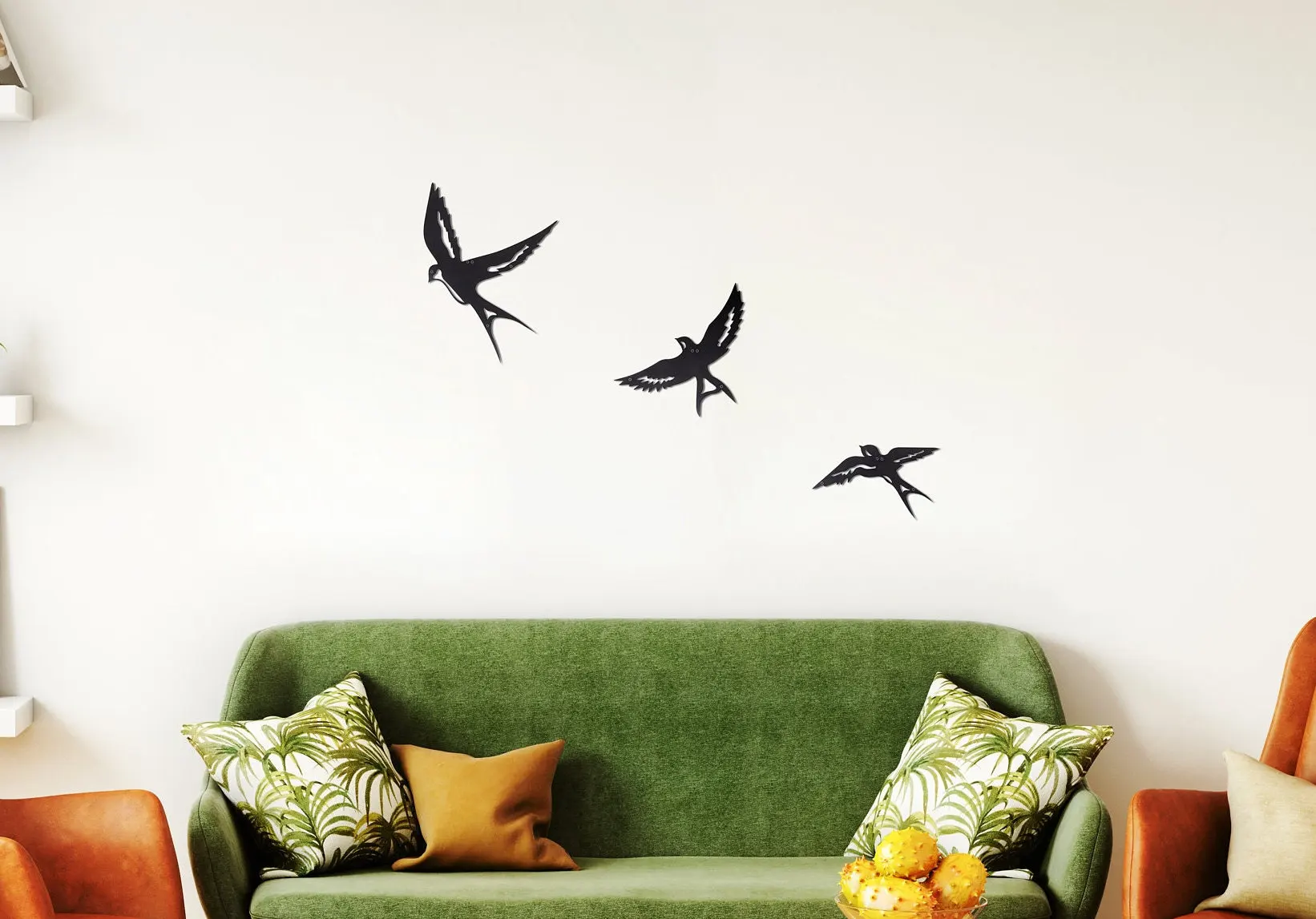 Metal Flying Swallow Birds Wall Art, Arte animal, Sala de estar, Escritório, Entrada, Interior, Ao ar livre, Decoração de fazenda, 3 pcs