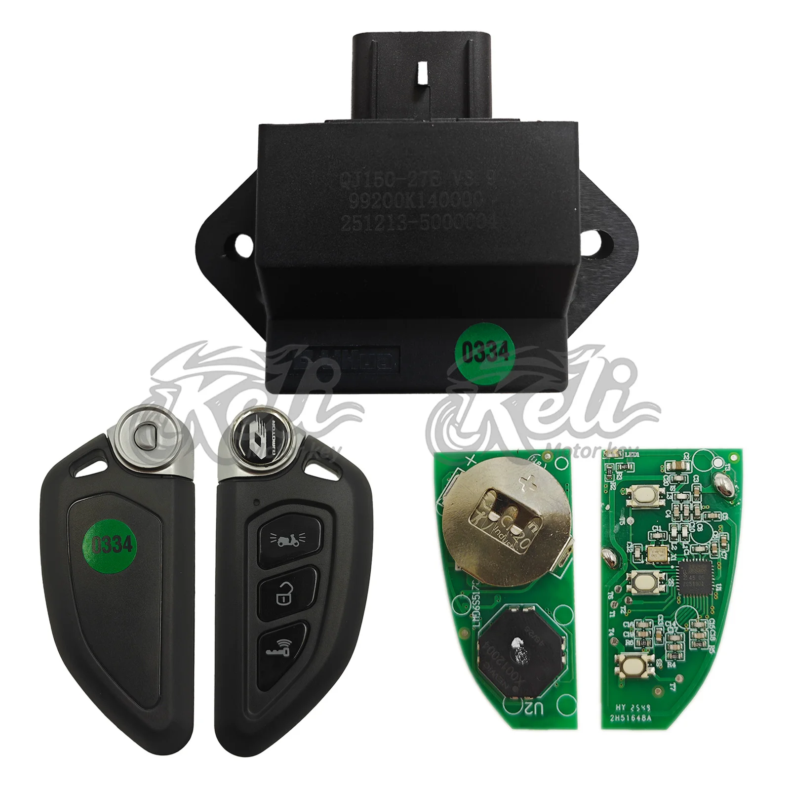 QJ Motorcycle Key 150T-27E, 433MHz / 47 Chip, Smart Key with Control Module