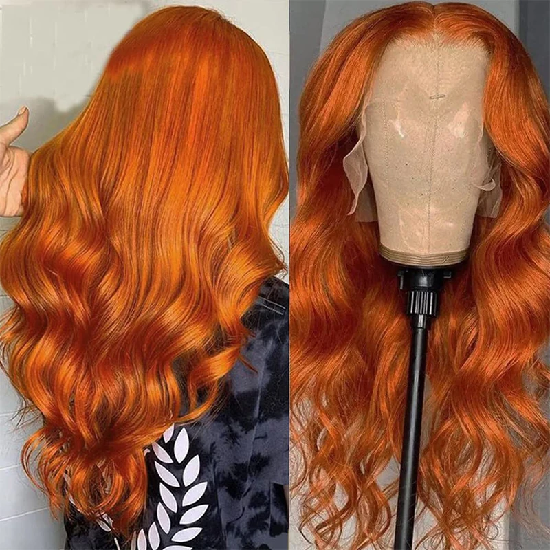 Ginger Orange Body Wave 13x6 parrucca anteriore in pizzo trasparente capelli umani per le donne #350 attaccatura dei capelli naturale Pre pizzicata colorata 200%