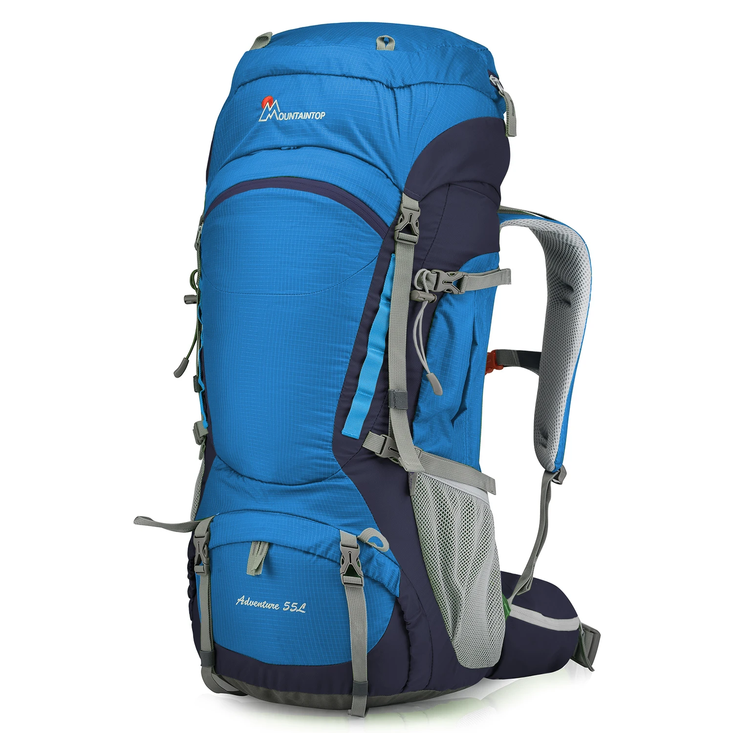 MOUNTAINTOP Ransel 55L dengan Resleting YKK dan Penutup Hujan untuk Mendaki Gunung, Berkemah, Bersepeda, dan Berpergian