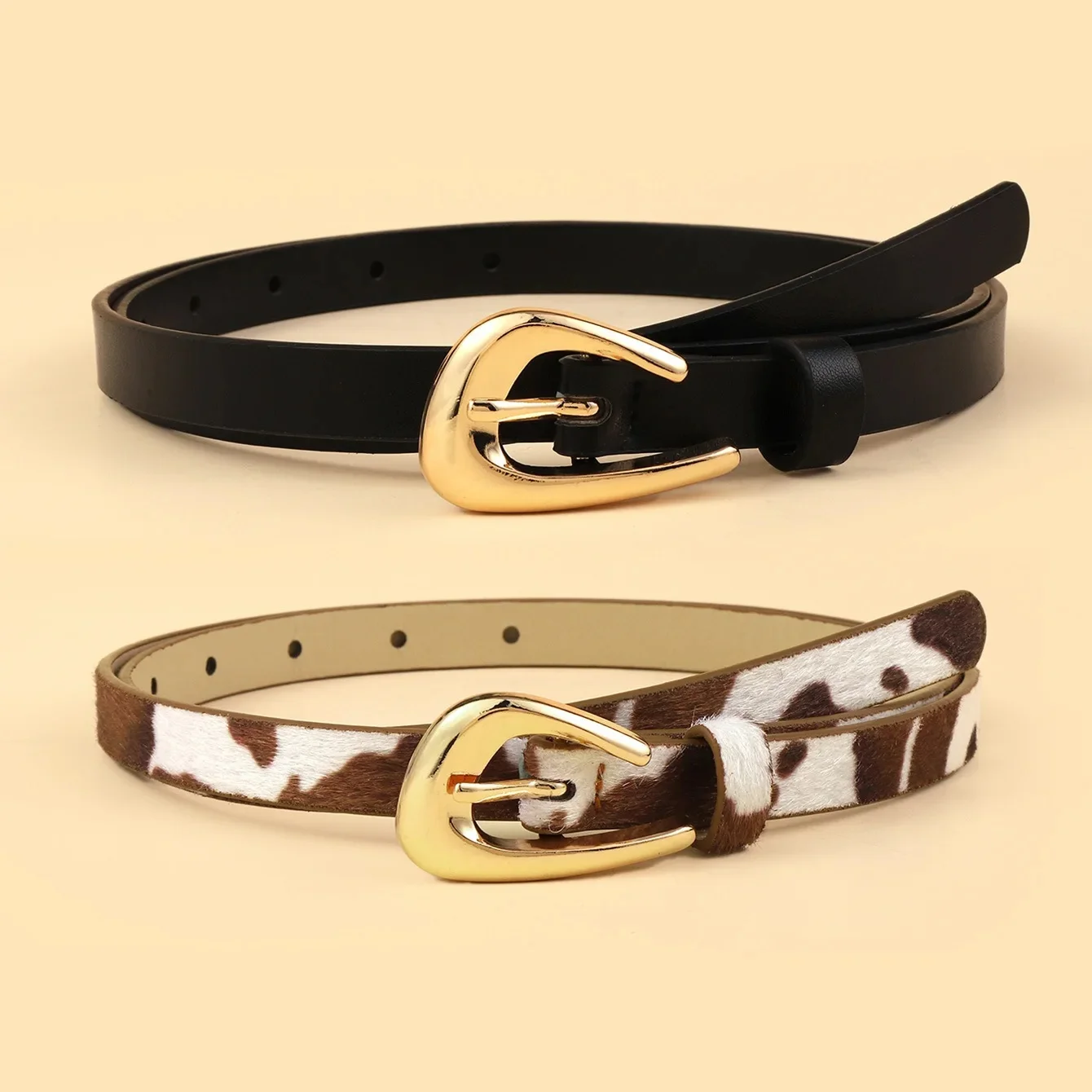 Ceinture gothique à motif blanc café pour femmes, robe rétro, accessoires en jean, ceinture de pantalon, boucle ardillon métallique dorée, ceinture noire