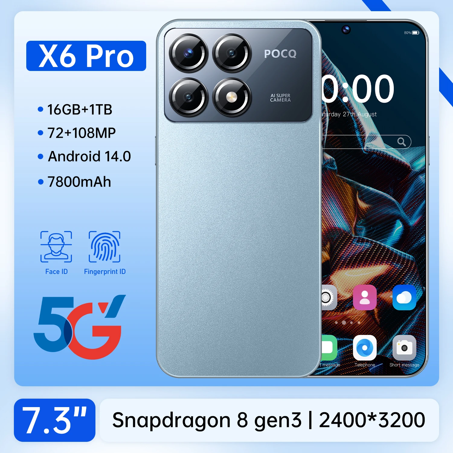 

New HOT X6 Pro Smartphone Global Version Snapdragon 8 Gen 3 50MP+108MP Cellphone Android Unlocked Mobile Phone Celular