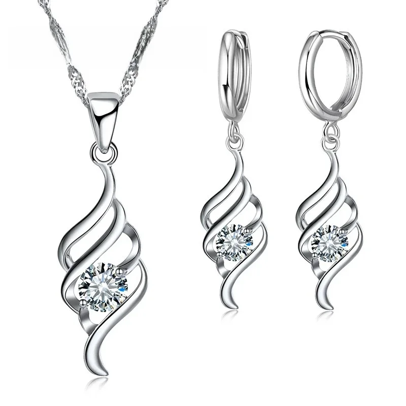 Zestawy biżuterii dla kobiet Charms 925 Sterling Silver kolorowy wisiorek naszyjnik Hoop kolczyk moda klasyczne Collares prezent ślubny — Zdjęcie 2 z 2