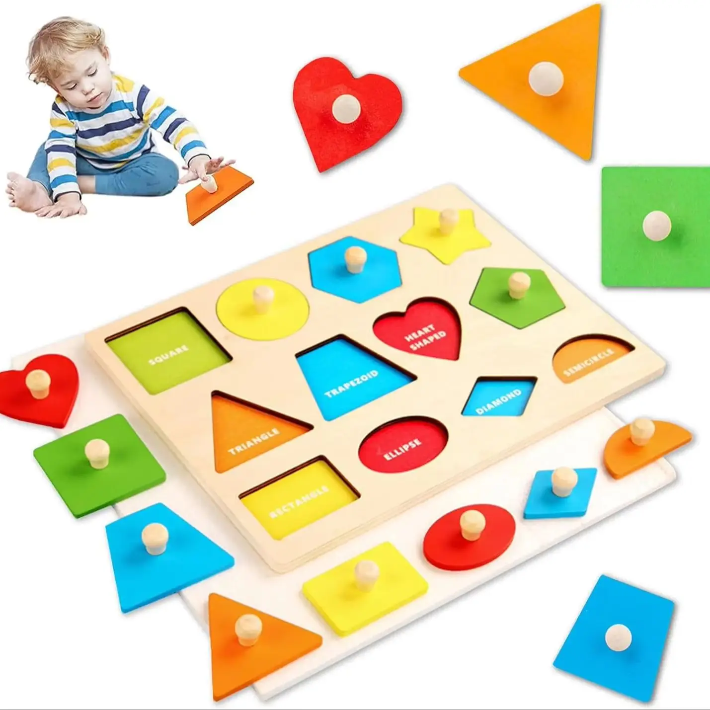 Juguete Montessori de clasificación de colores, tablero de agarre a juego con forma de madera, rompecabezas para bebés, juguete educativo temprano, juguete de Motor fino