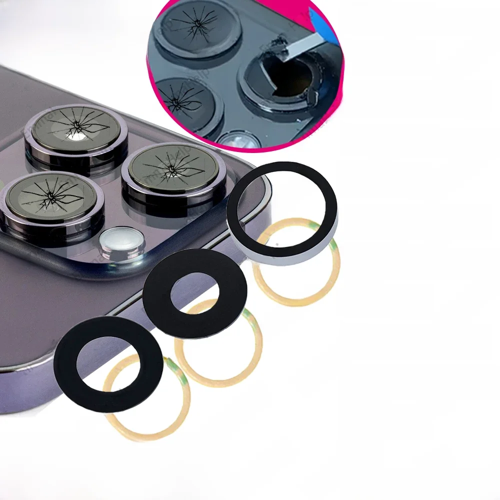 Verre de caméra arrière A +, 5 pièces, pour iPhone 15 Pro Max 14 13 Mini 12 11 XS, couvercle d'objectif de caméra arrière, pièces de support