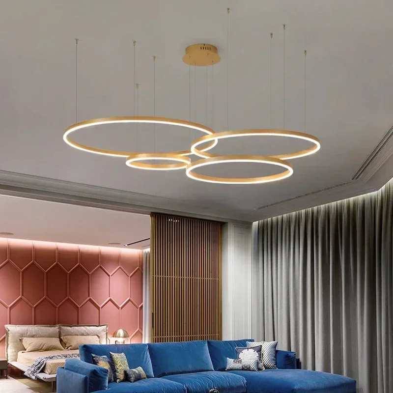 Moderne Led Hanglampen Home Verlichting Geborsteld Ringen Plafond Gemonteerde Kroonluchter Ronde Hanglamp Goud Koffie Kleur Glans - afbeelding 2