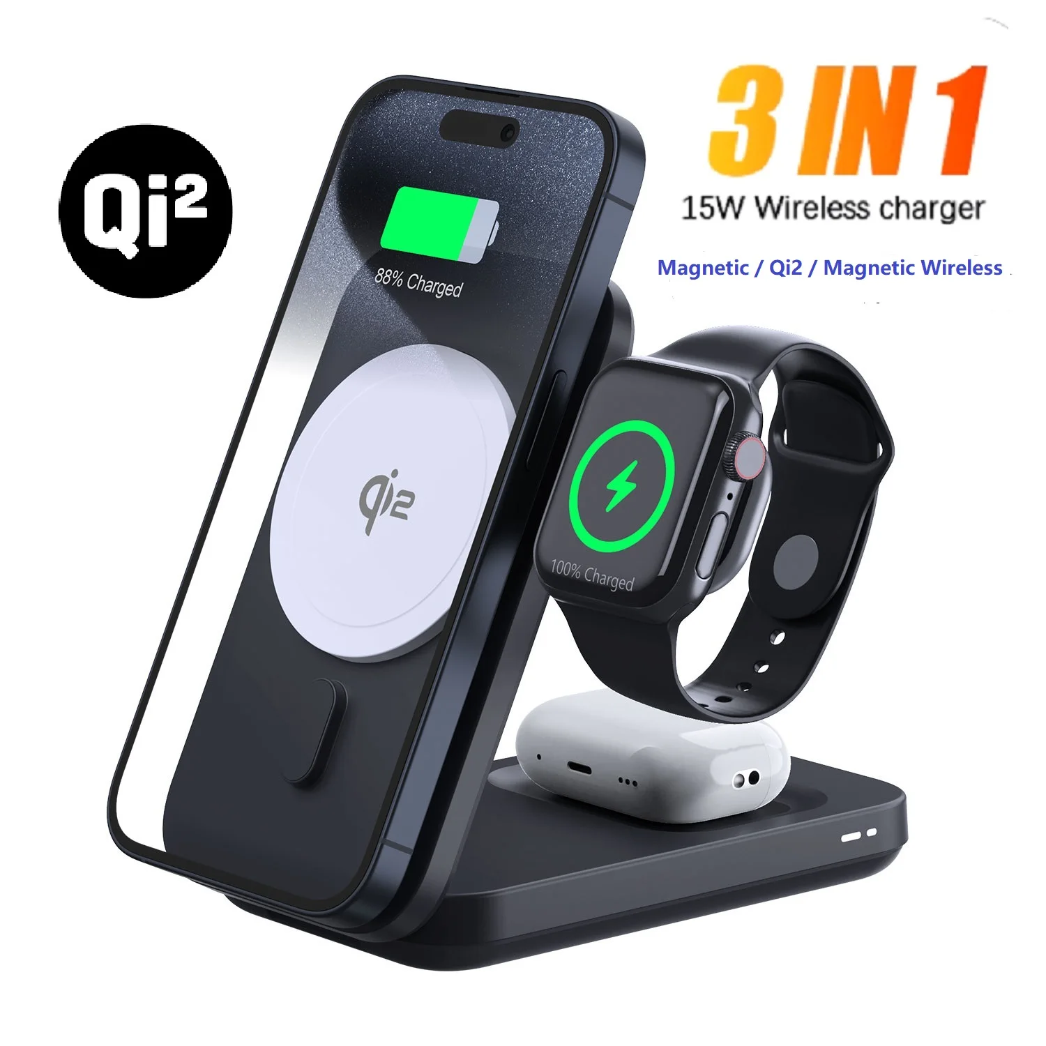 2025 New Car Charger, 15W Qi2 Magnetic Wireless Fast Charger with Ice Cooling Fan, Foldable Dashboard Car Mount Wireless Charger