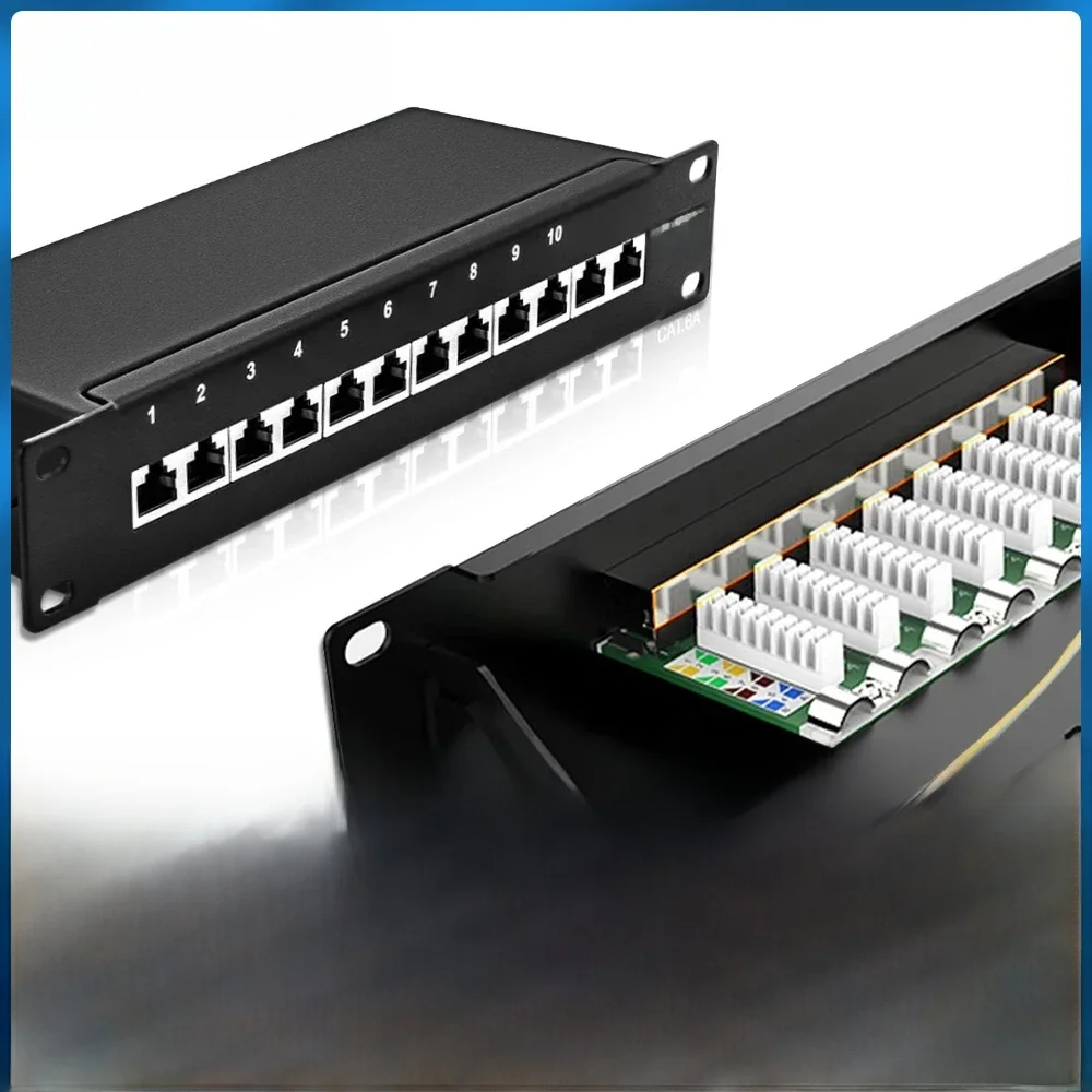 ZOERAX CAT6a 8-portowy panel krosowy 10 Gb/s ekranowany metalowy panel sieciowy 1U do montażu w stojaku/ścianie kompatybilny z kablami CAT5e/6/6a/7 — zdjęcie produktu 7