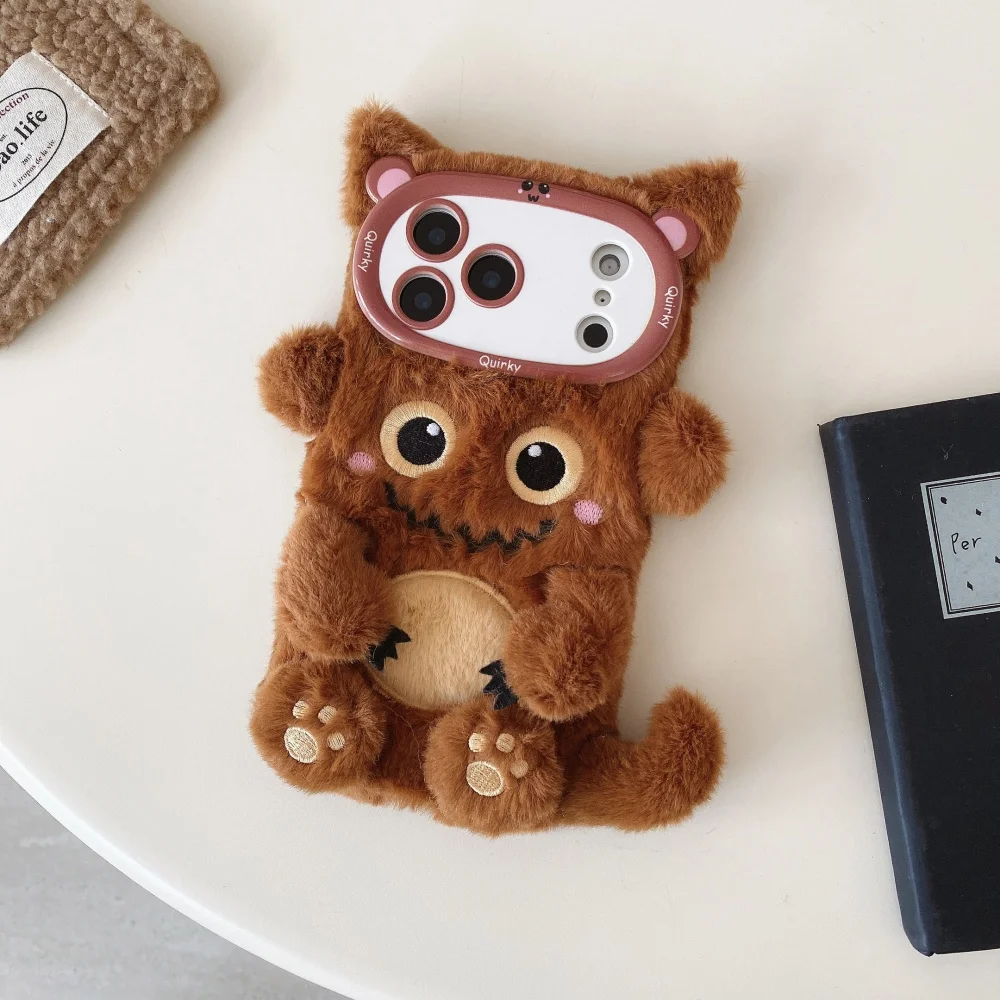 

Cute cartoon plush monster phone case suitable for iPhone 15 14 13 16 17 Pro Max Funny anti-fall and shockproof protective case