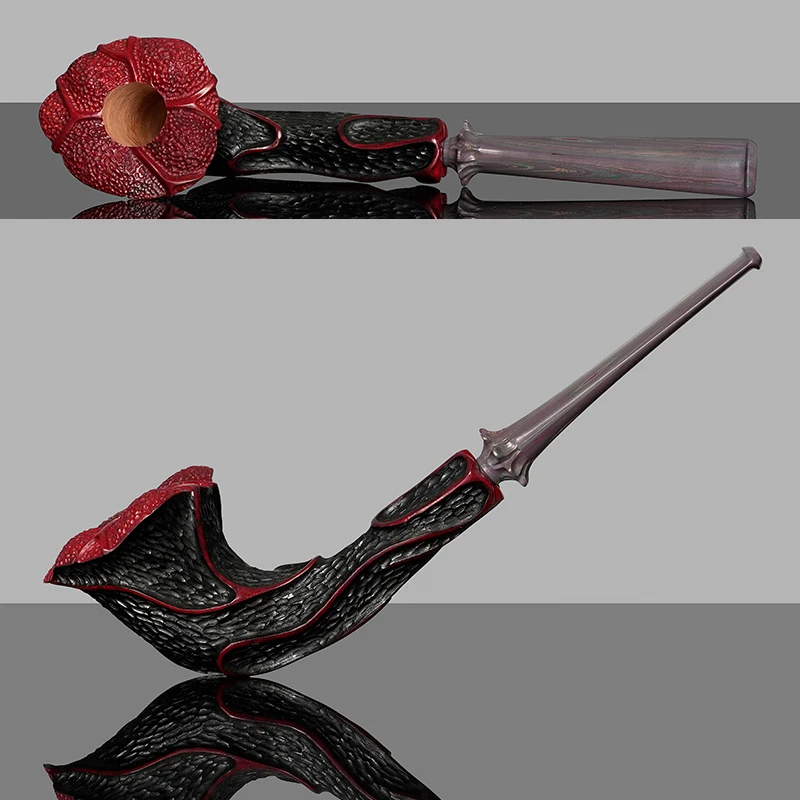 MUXIANG Briarwood Tobacco Pipe Length 210mm Straight Handle Sandblasted Pipe Flower Pipe  Cumberland Pipe Mouth Carved Pattern