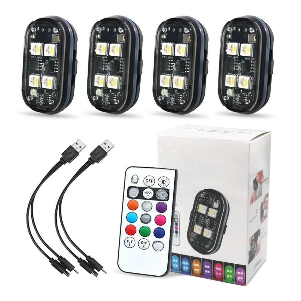 AliExpress MODERN CAR 2/4/6x Car Decoration light Atmospher Lamp Wireless LED Strobe Lights    8 Colors Warning Light for Motorcycle Car Aircraft Bike