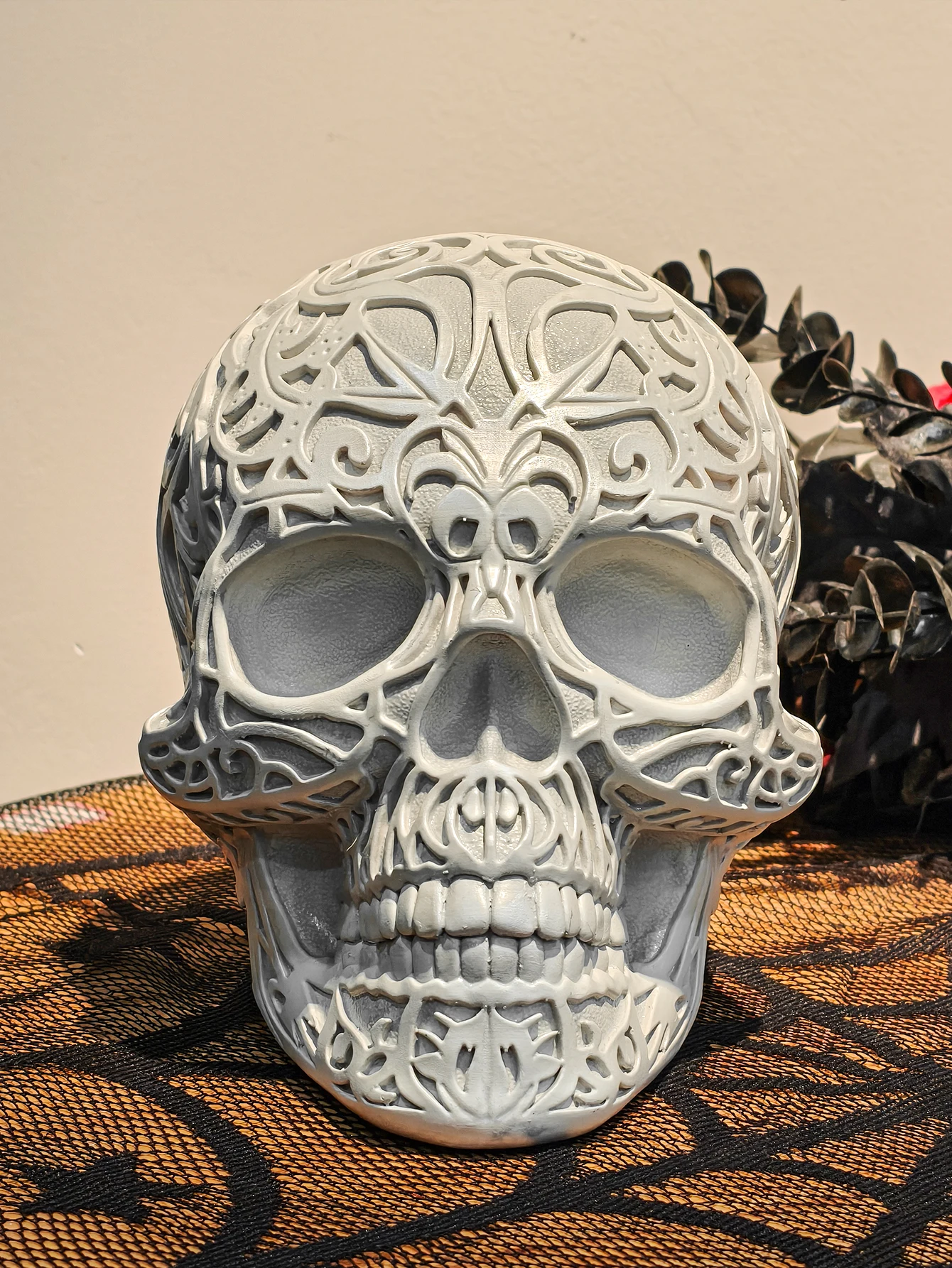 Halloween Resin Patterned Skull Head Home Decor for Bedroom, Living Room, Study, and Entryway
