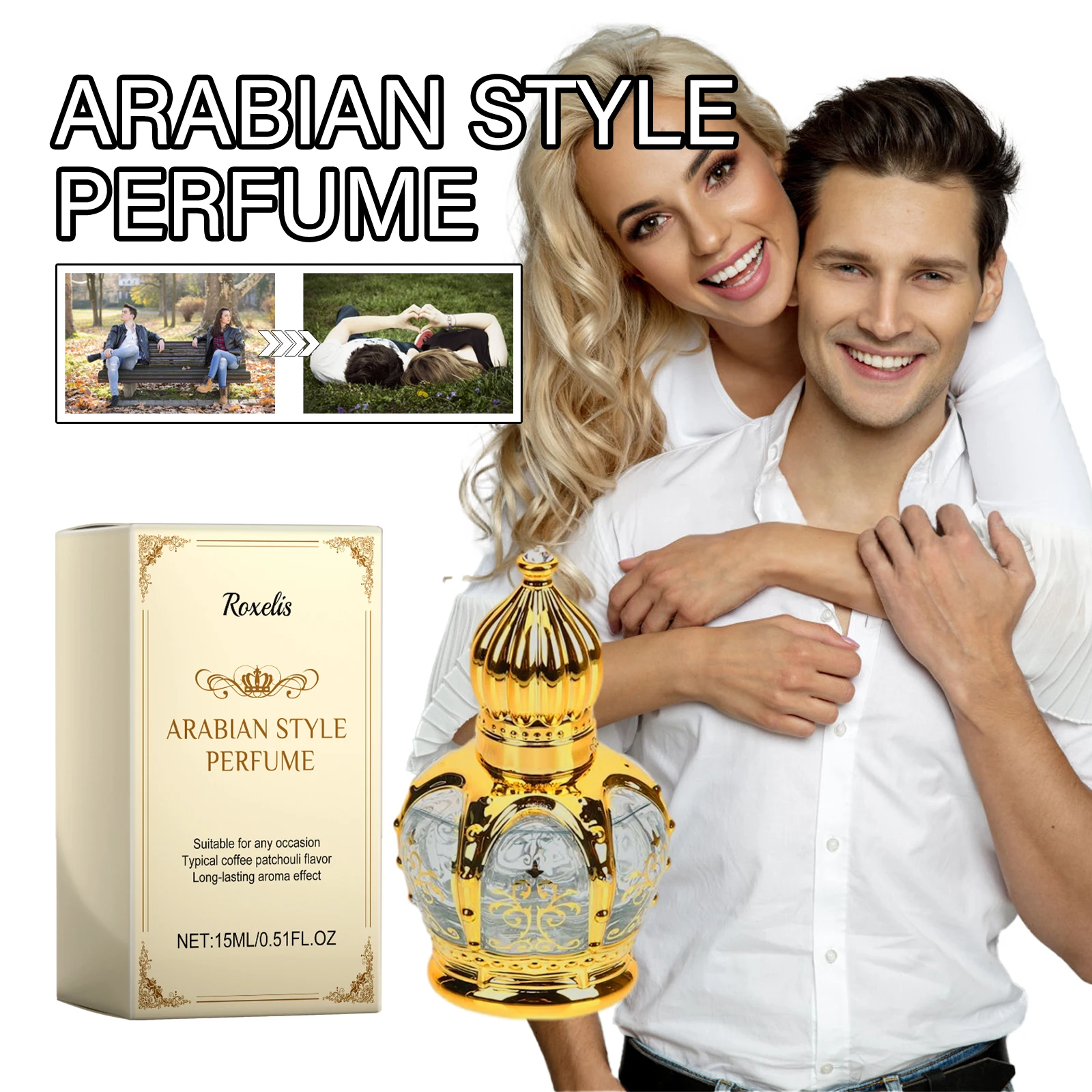 Roxelis Arabic Concentrated Perfume Oil for Women, Long Lasting Golden Arabic Fragrance and Dubai Arabic Seductive Perfume